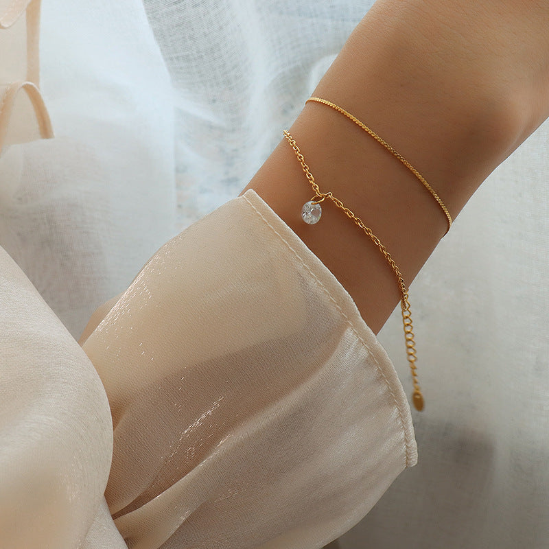 Delicate Double-Layer Bracelet with Crystal Charm – Bracelet JLTB0545