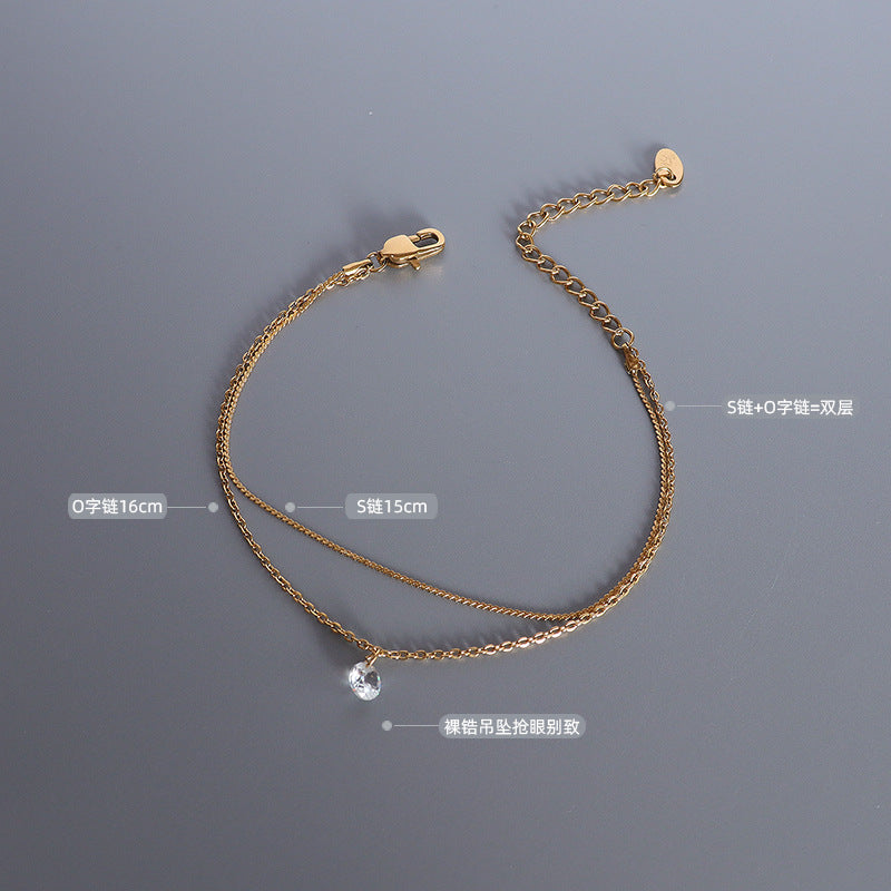 Delicate Double-Layer Bracelet with Crystal Charm – Bracelet JLTB0545