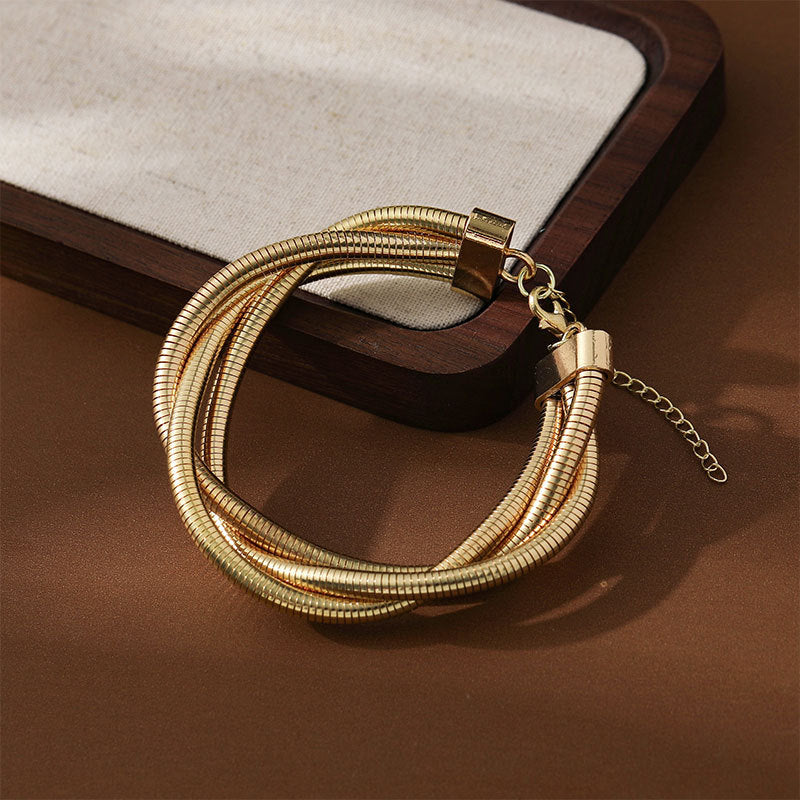 Golden Multi-Strand Snake Chain Bracelet – Elegant Twisted Design Bracelet JLTB0548