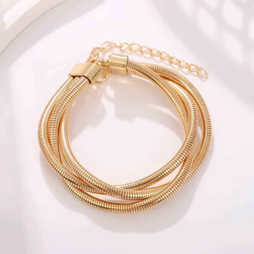 Golden Multi-Strand Snake Chain Bracelet – Elegant Twisted Design Bracelet JLTB0548