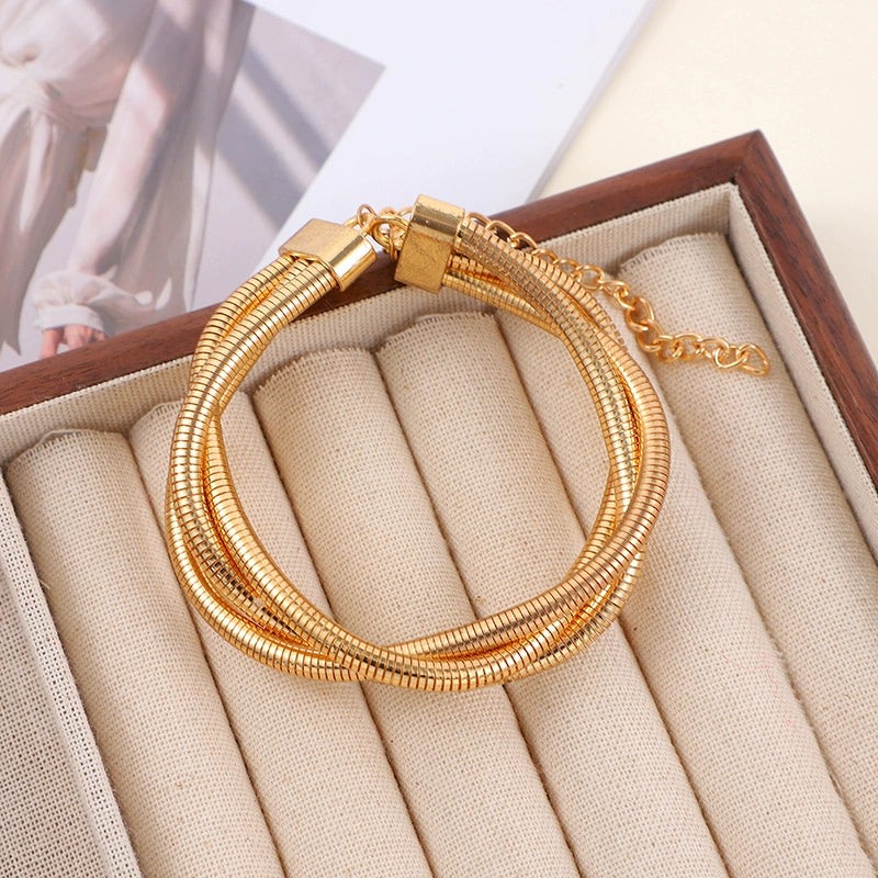 Golden Multi-Strand Snake Chain Bracelet – Elegant Twisted Design Bracelet JLTB0548