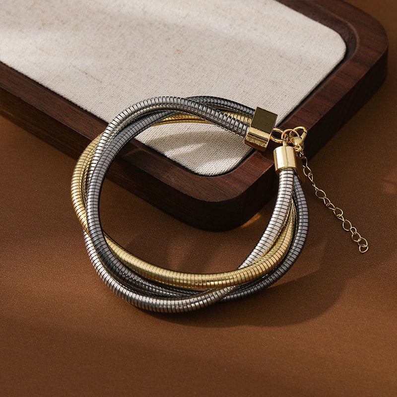 Triple-Tone Triple Twist Snake Chain Bracelet – Adjustable Minimalist Styler Bracelet JLTB0550