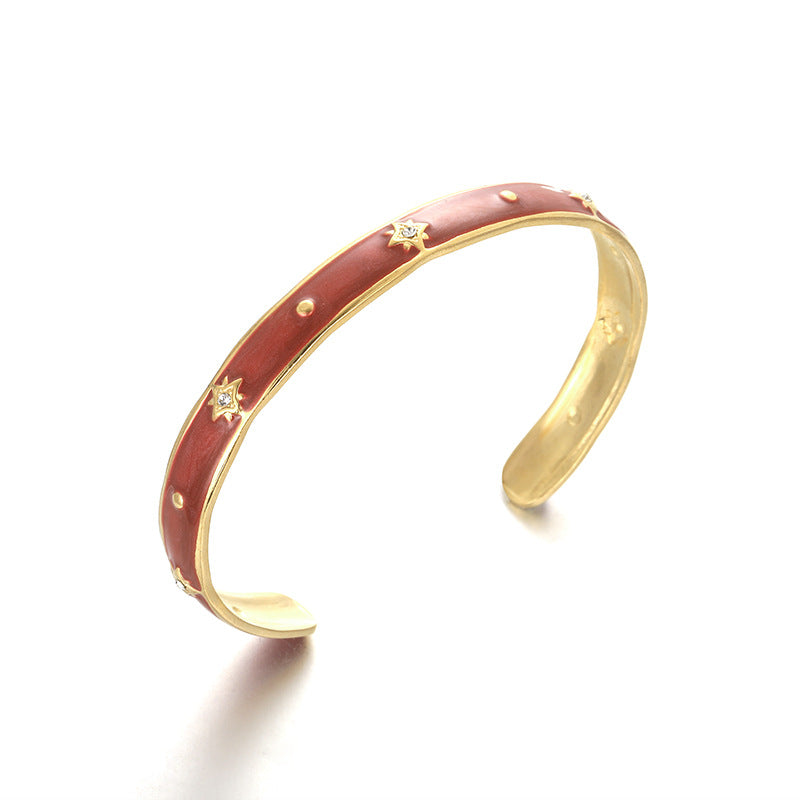 Starry Night Enamel Cuff Bracelet – with Red Enamel and Star Accents Bracelet JLTB0554