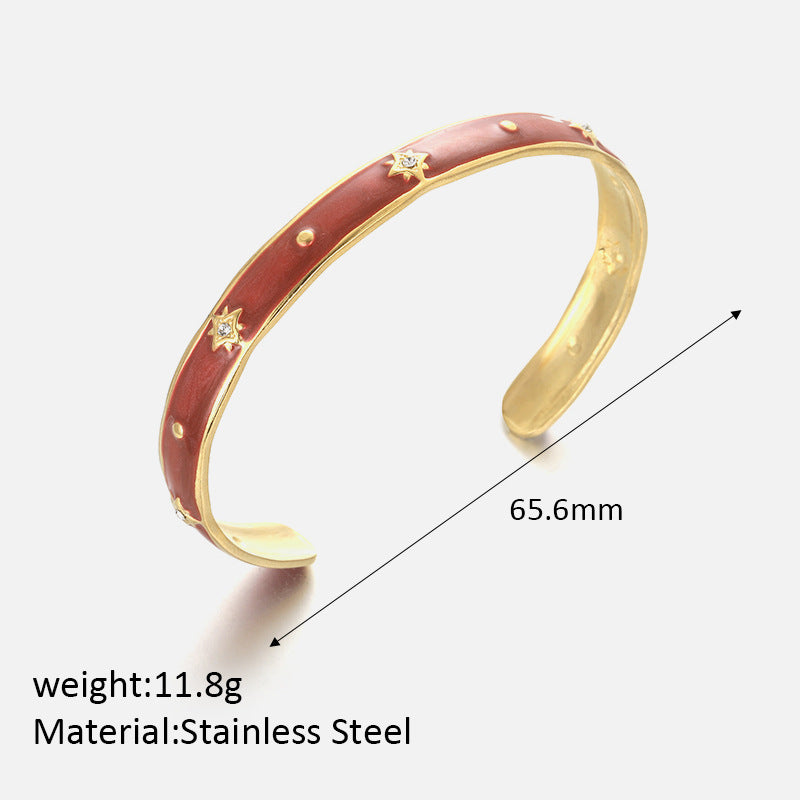 Starry Night Enamel Cuff Bracelet – with Red Enamel and Star Accents Bracelet JLTB0554