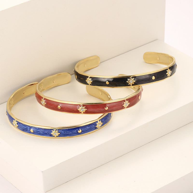 Starry Night Enamel Cuff Bracelet – with Red Enamel and Star Accents Bracelet JLTB0554