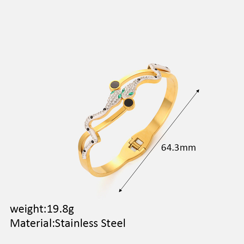 Stylish Rose Gold-Tone Snake Accent Hinged Bangle Bracelet JLTB0562