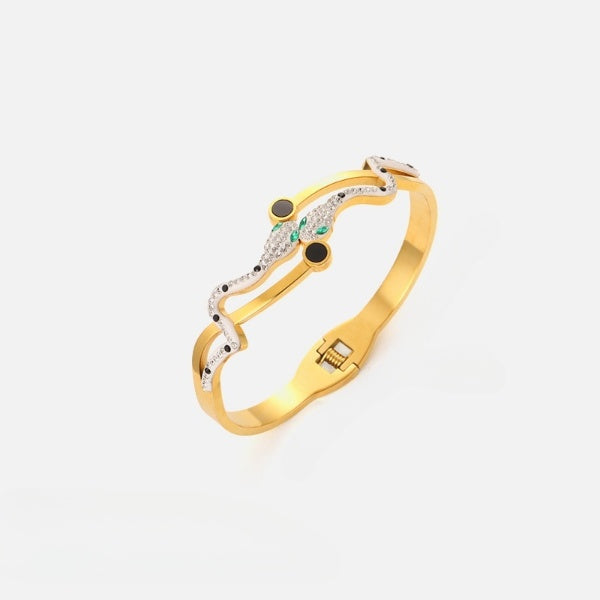 Stylish Rose Gold-Tone Snake Accent Hinged Bangle Bracelet JLTB0562