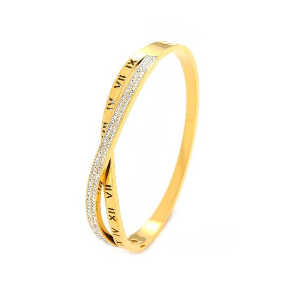 Roman Numbers Sparkling Diamond studded Gold-Finish Bracelets JLTB0575