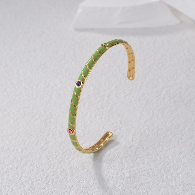 Stylish Crystals Gold-Green Enamel Coated Color Bracelet JLTB0581