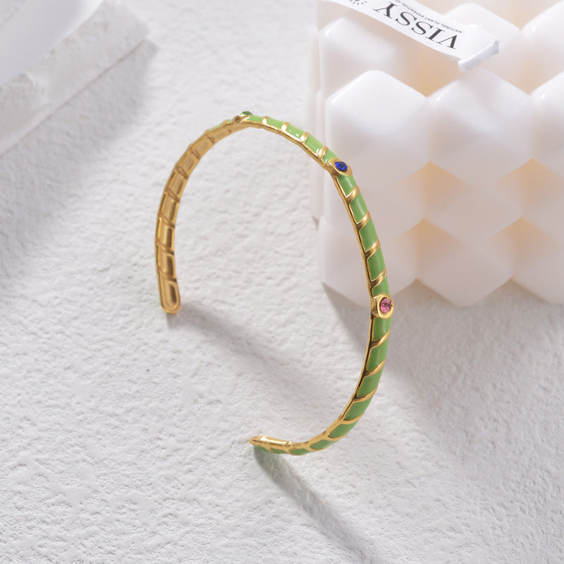 Stylish Crystals Gold-Green Enamel Coated Color Bracelet JLTB0581