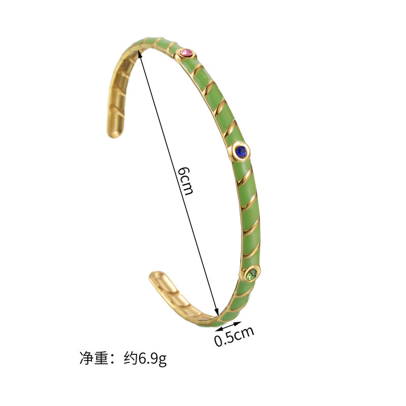 Stylish Crystals Gold-Green Enamel Coated Color Bracelet JLTB0581