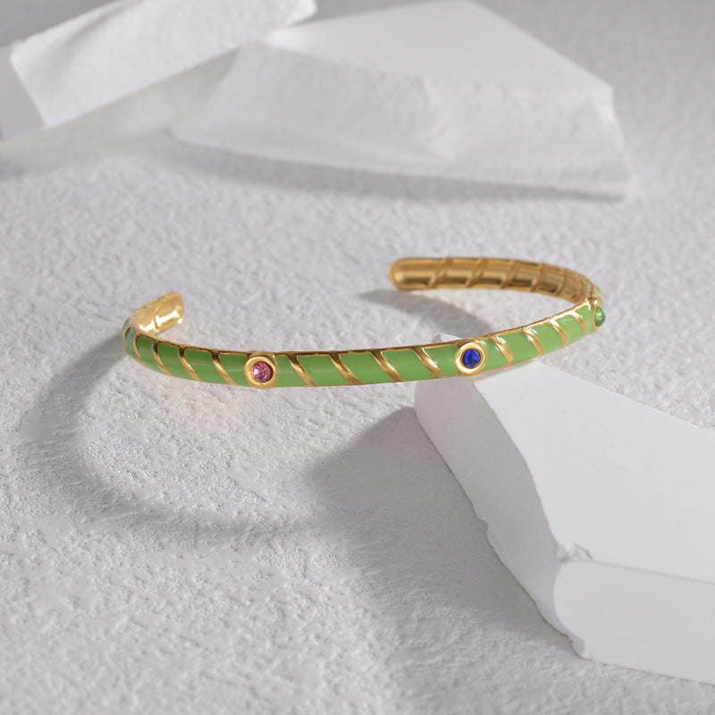 Stylish Crystals Gold-Green Enamel Coated Color Bracelet JLTB0581
