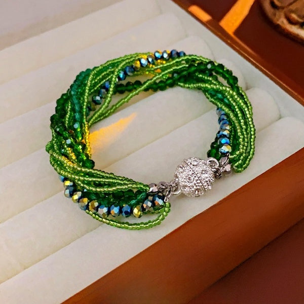 Hessonite Garnet Rondelle Faceted Beads Green-tone Bracelet JLTB0601