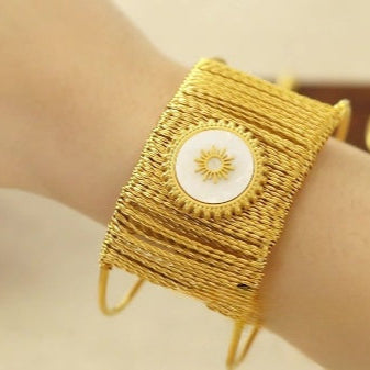Aurora Sun Medallion Cuff Gold-tone Bracelet JLTB0613