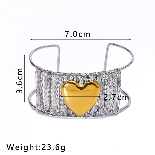 Contemporary Heart Wire Bangle Silver Cuff Bracelet JLTB0614