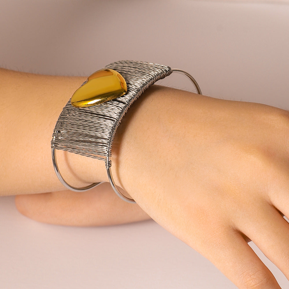 Contemporary Heart Wire Bangle Silver Cuff Bracelet JLTB0614