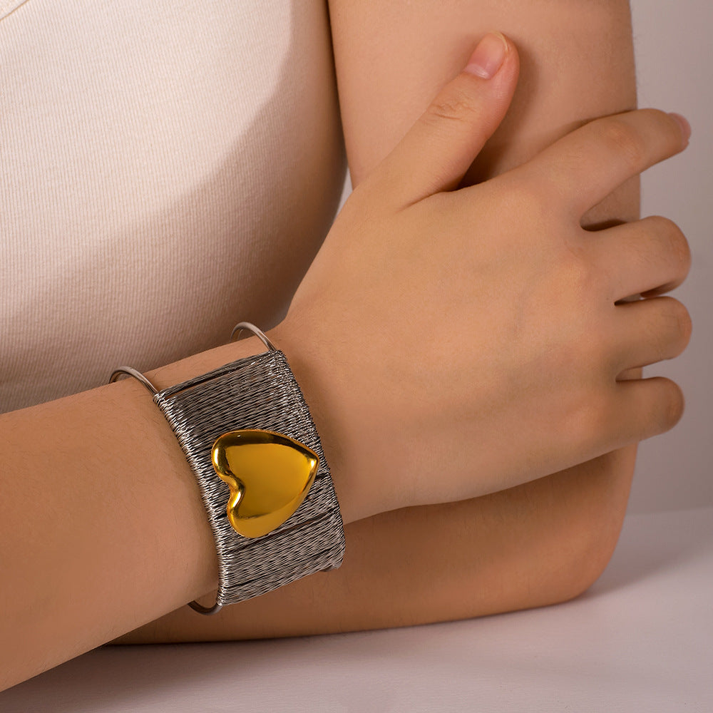 Contemporary Heart Wire Bangle Silver Cuff Bracelet JLTB0614