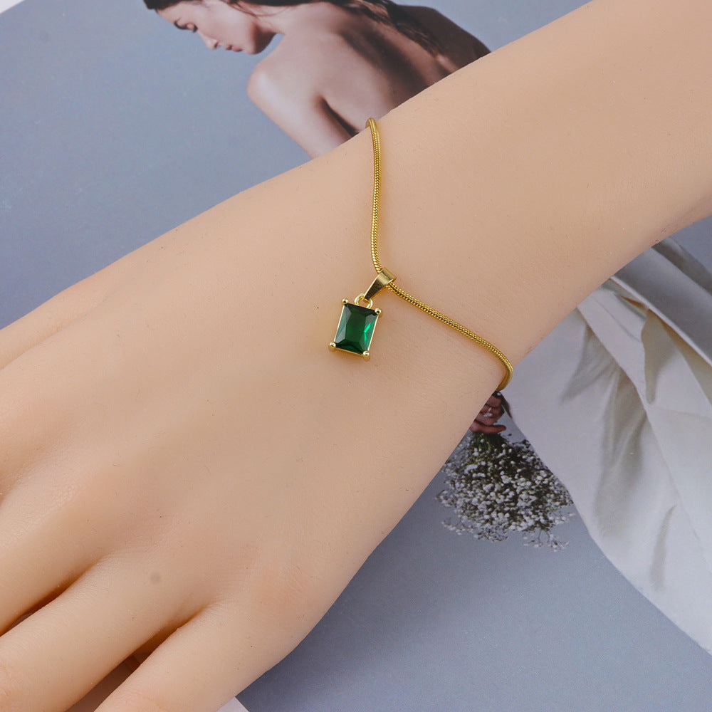 Minimalist Green Stone Gold-Tone Chain Wrist Jewelry Bracelet JLTB0617