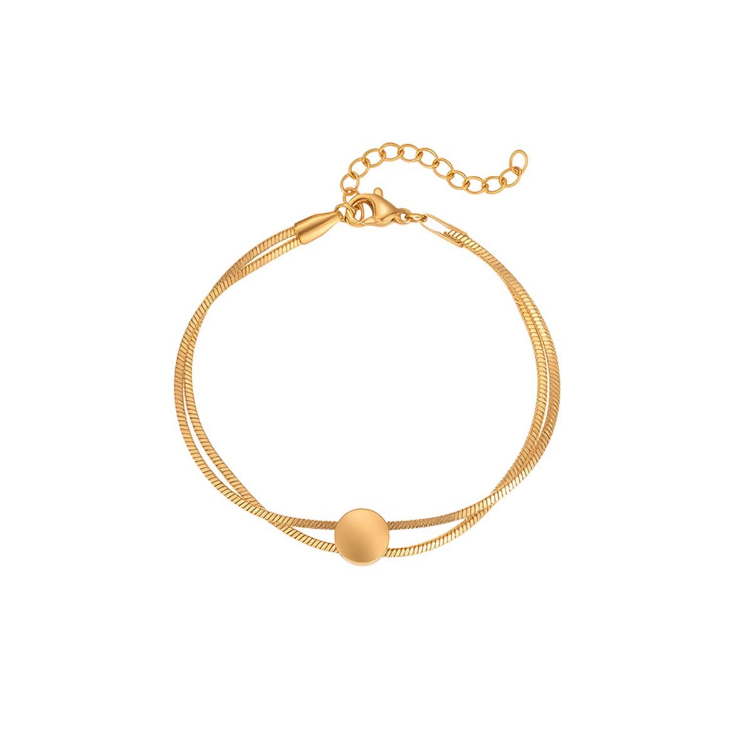 Dual Layer Gold Snake Chain Bracelet with Flat Disc Charm JLTB0994