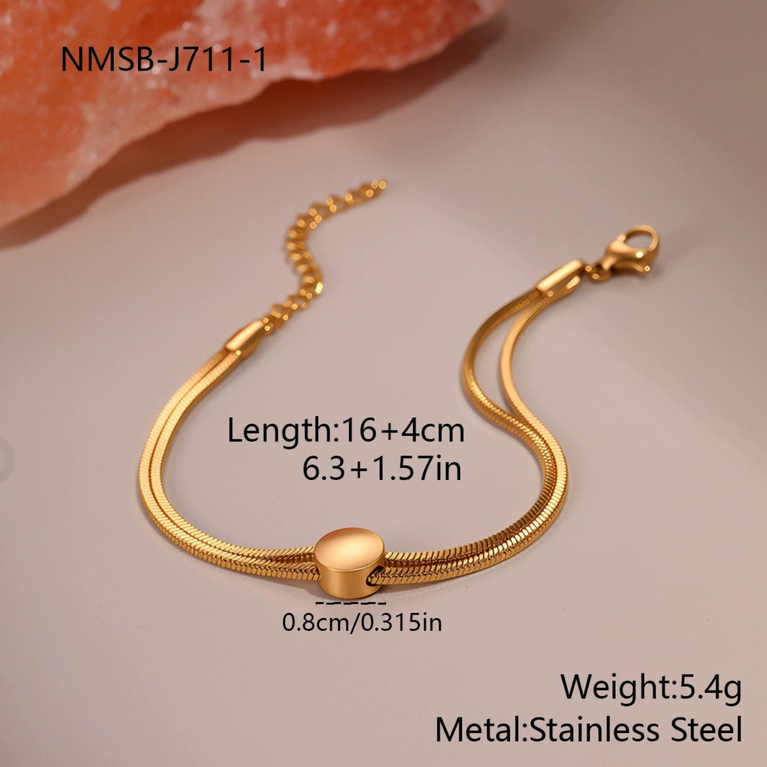Dual Layer Gold Snake Chain Bracelet with Flat Disc Charm JLTB0994