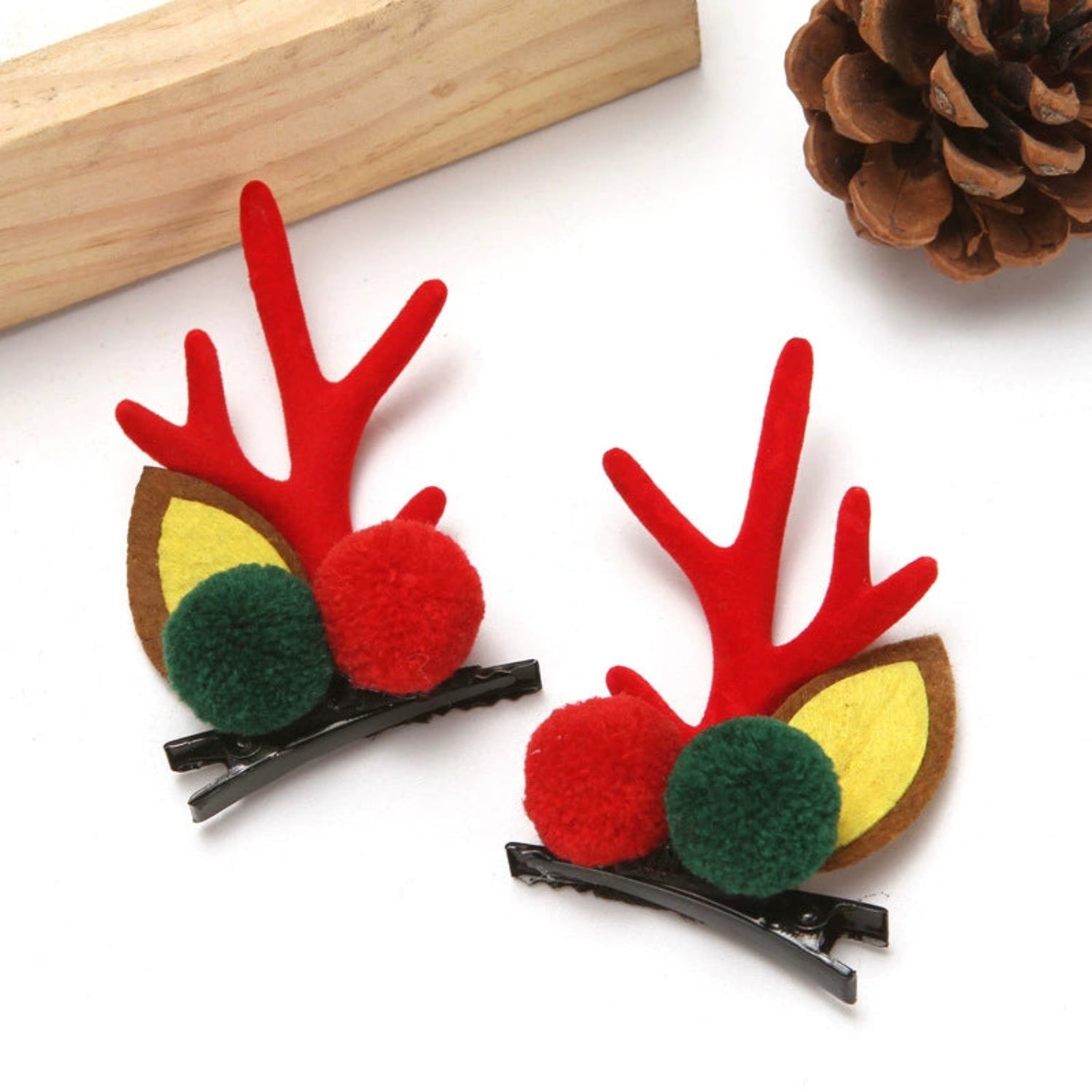 Just Lil Things Reindeer Antler Hair Clips – Festive Christmas Pom Pom Accessories for Girls jltc0098