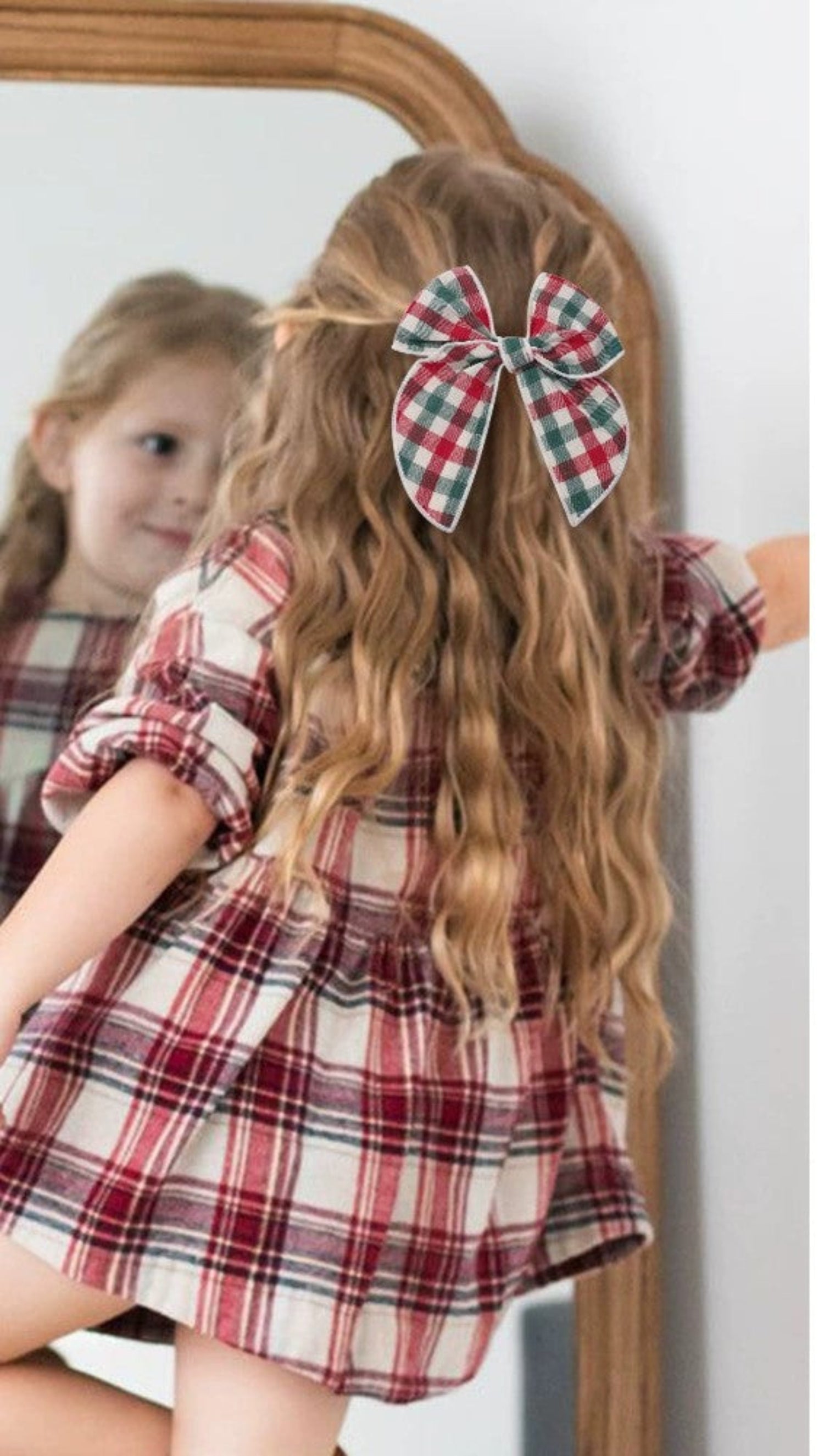 Just Lil Things Red & Green Check Bow Hair Clip – Festive Gingham Style Accessory jltc0102