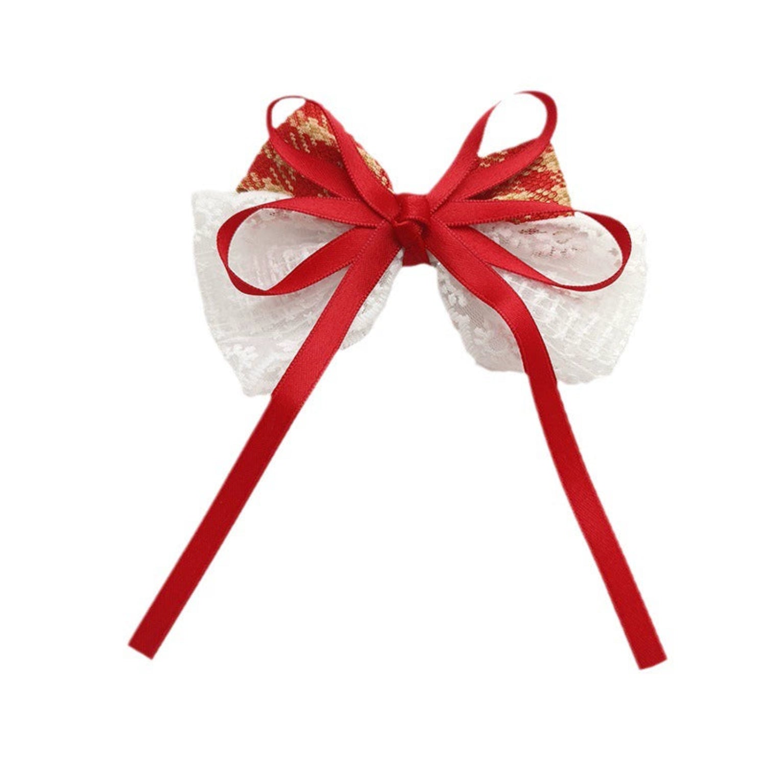 Just Lil Things Red Ribbon Lace Bow Hair Clip – Elegant Festive Accessory for Girls jltc0104