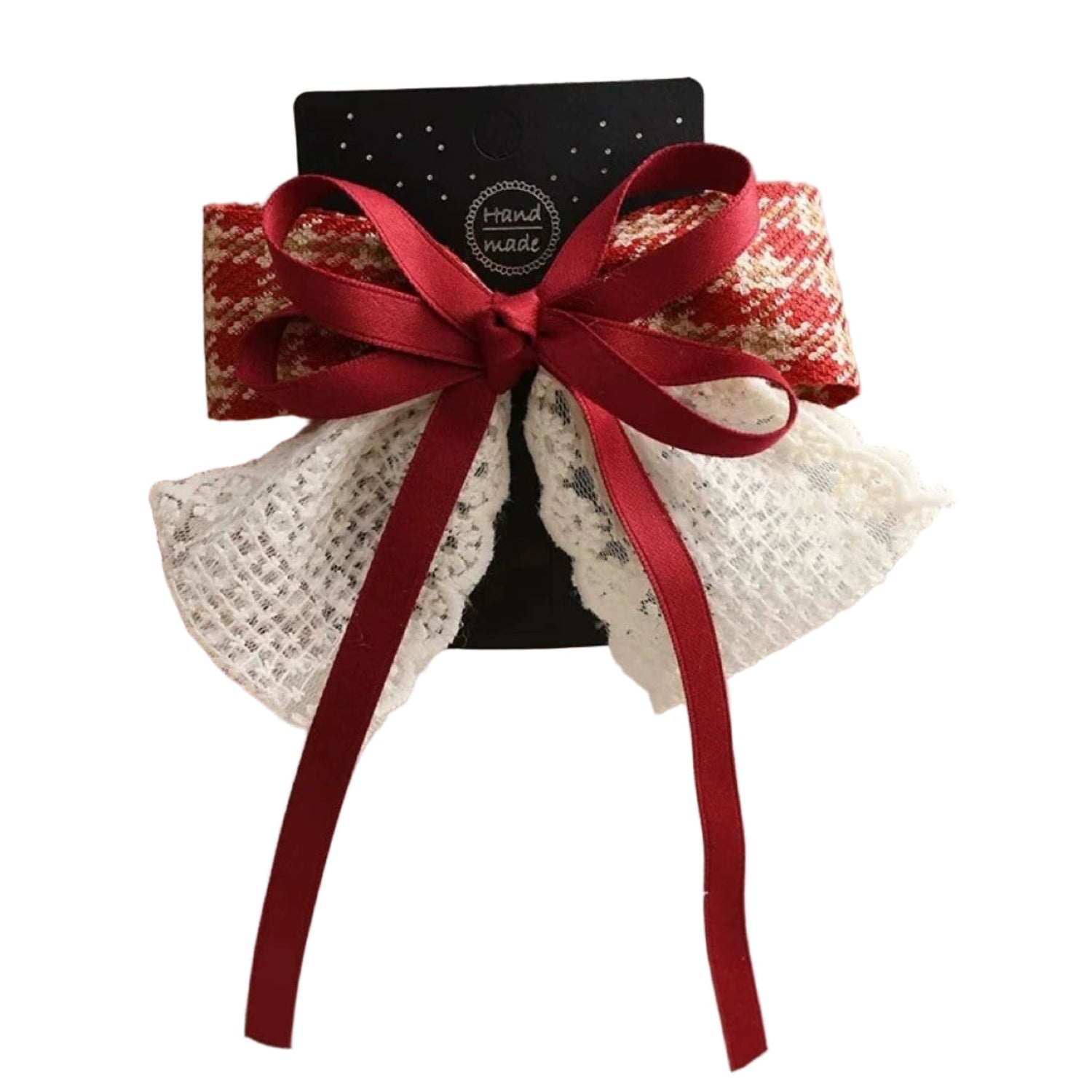 Just Lil Things Red Ribbon Lace Bow Hair Clip – Elegant Festive Accessory jltc0105