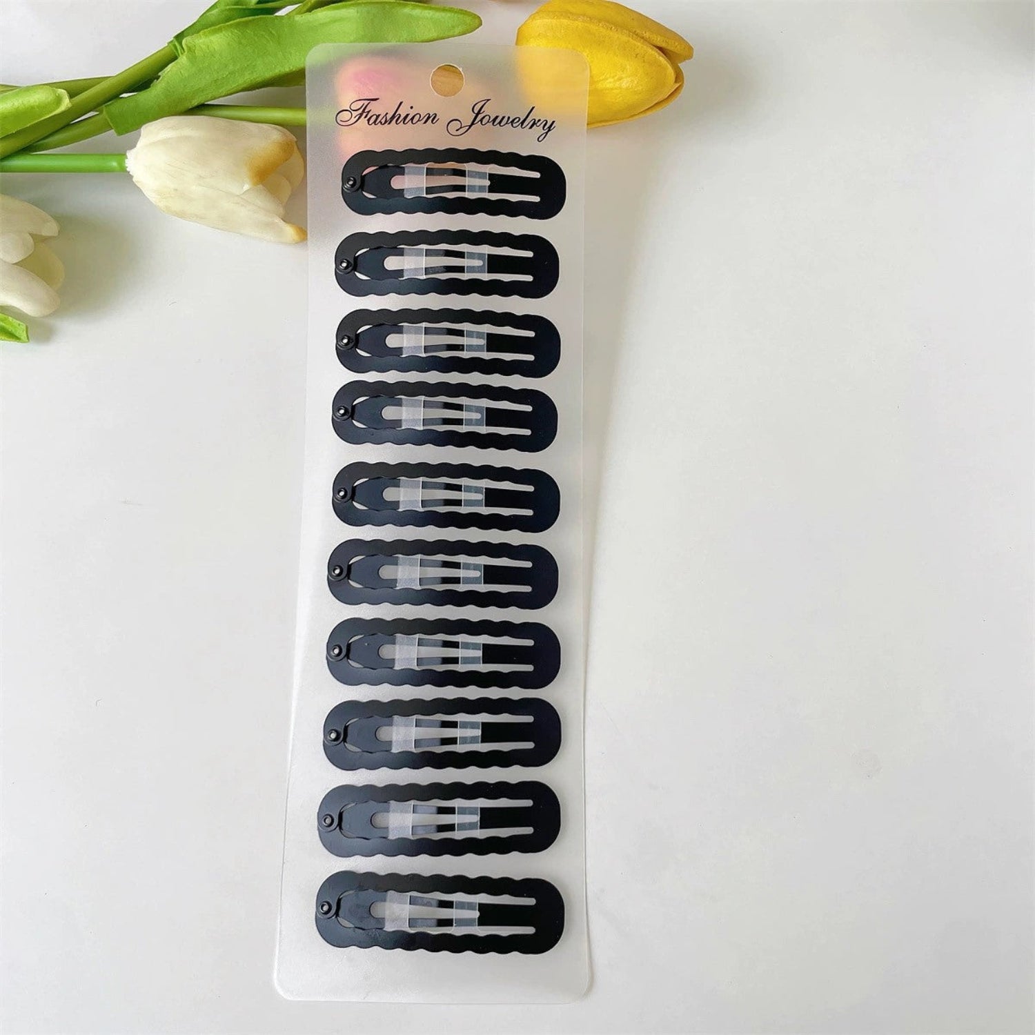 10-Piece Black Scalloped Snap Clips JLTC0144