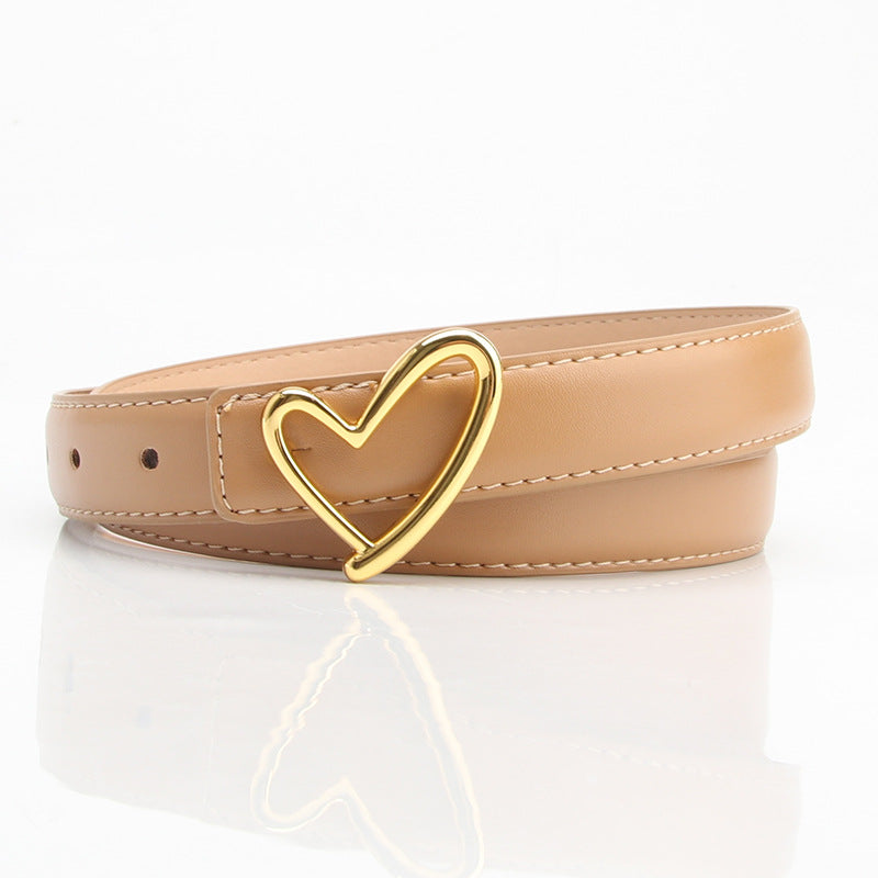 Love buckle belt, Tan Belt with Gold Heart Buckle