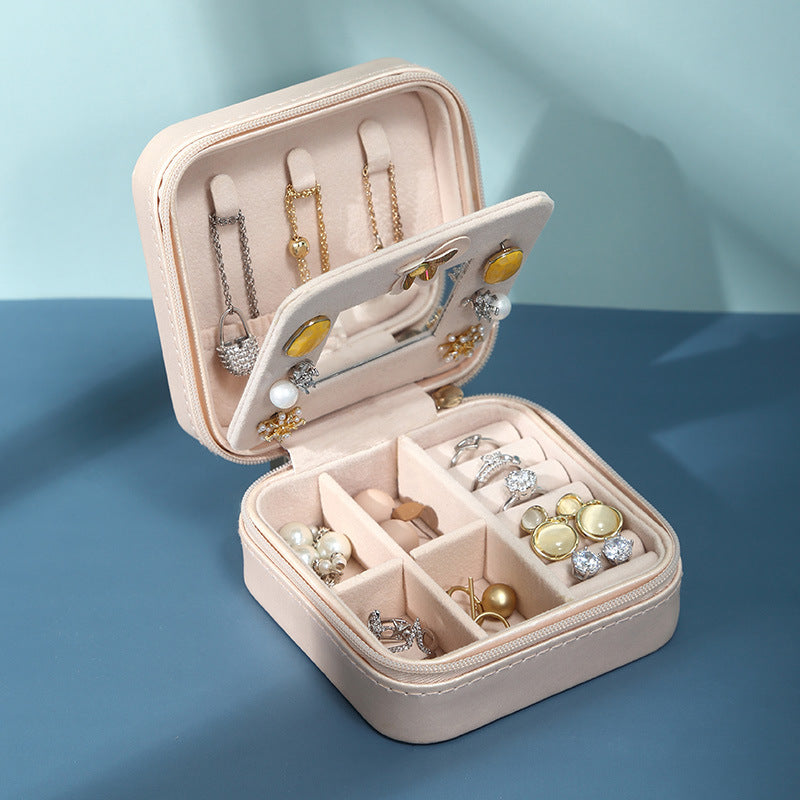 Style portable mini jewelry kit with mirror double layer large capacity travel storage jewelry kit