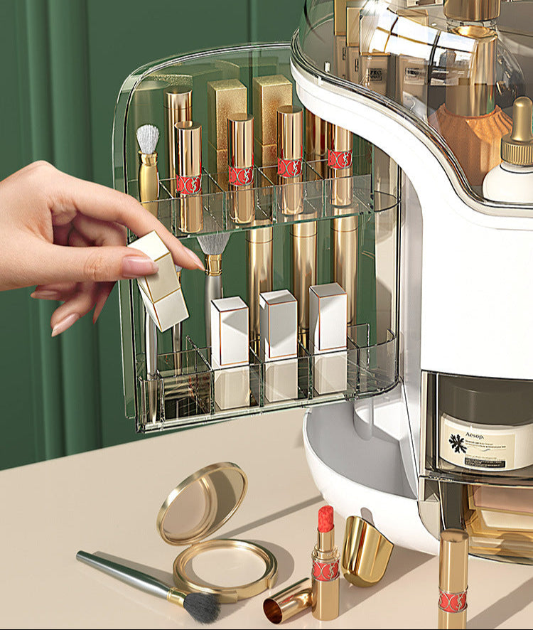Organizer with Dustproof Cover - Luxurious Cosmetic Storage Tower for Skincare and Beauty Essentials