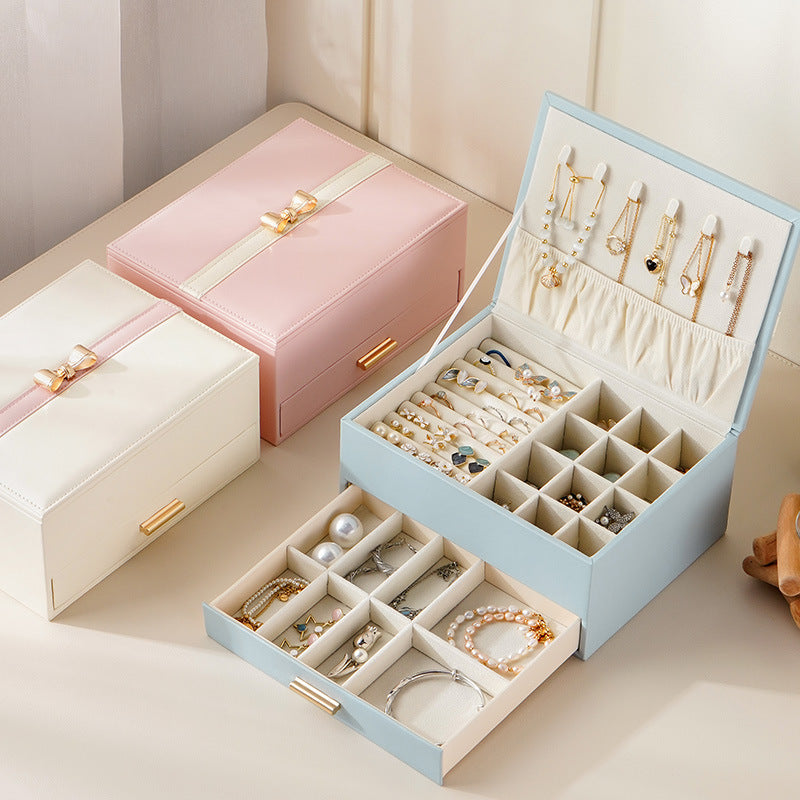 jewelry storage box bow double layer large capacity jewelry box necklace ring earrings hand jewelry box