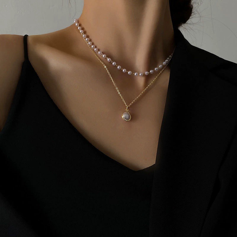 just-lil-things-artificial-Elegant Double Layer Pearl Pendant Necklace-jltn0024