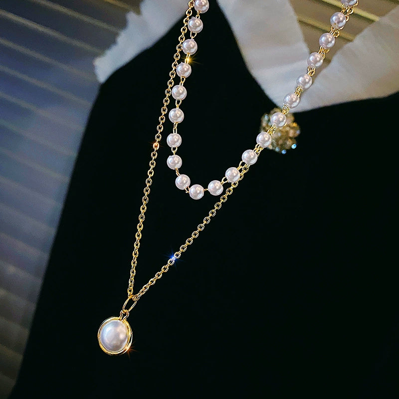 just-lil-things-artificial-Elegant Double Layer Pearl Pendant Necklace-jltn0024