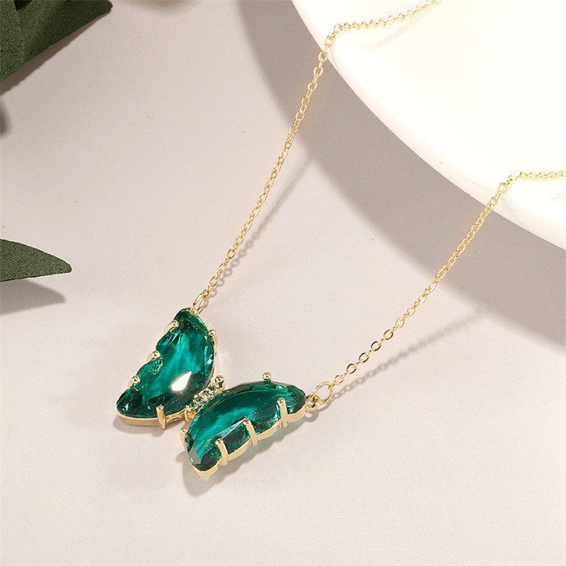 Butterfly Pendant Necklace with Iridescent Crystals – Elegant and Colorful Jewelry