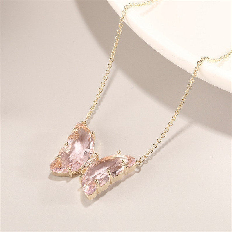 Butterfly Pendant Necklace with Iridescent Crystals – Elegant and Colorful Jewelry