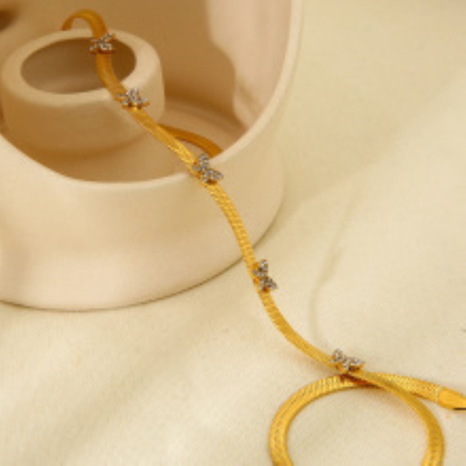 Just Lil Things - Herringbone Necklace with Crystal Accents – Modern Elegant Jewelry-jltn0564