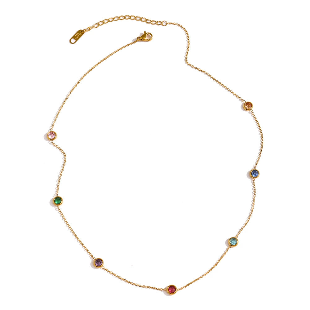 Colorful Gemstone Chain Necklace jltn0677