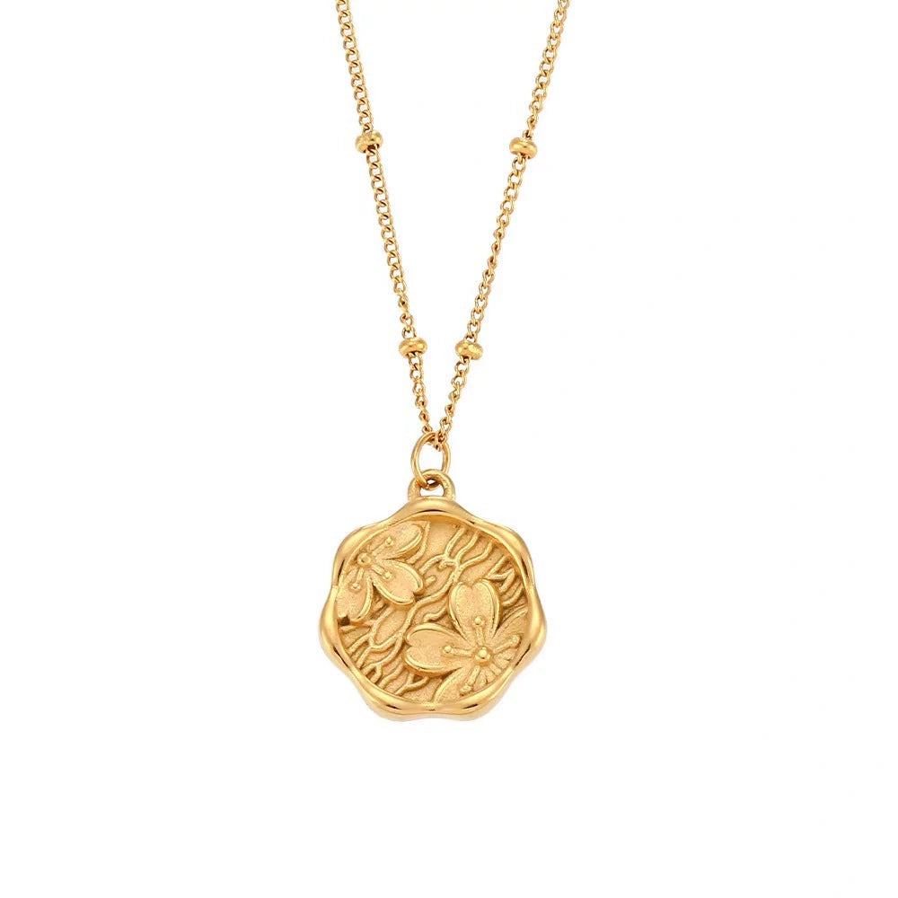 Just Lil Things- Artifical Round Floral Embossed chain- Necklace jltn0789