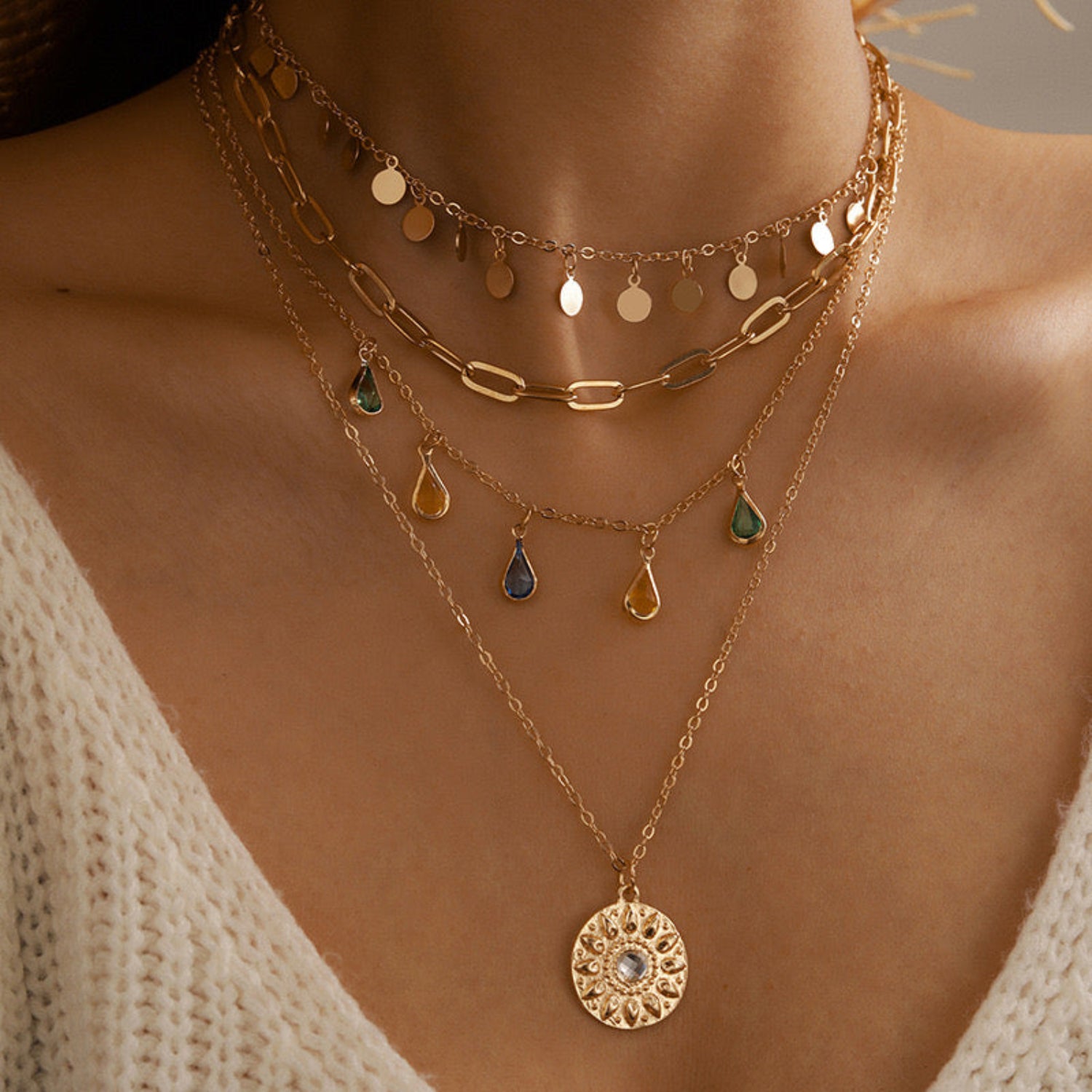 Layered Gold Charm Necklace JLTN0807