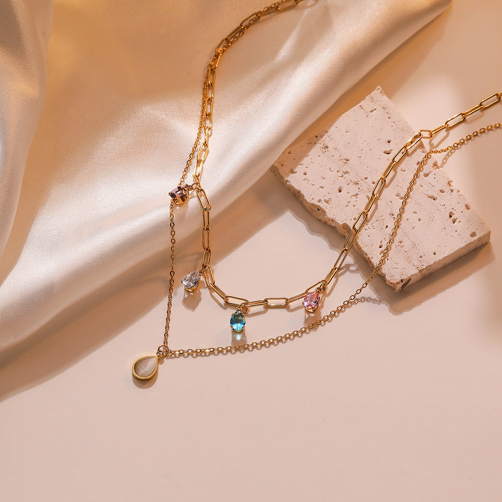Just Lil Things Artificial Layered Chain with Colorful Teardrop Charms