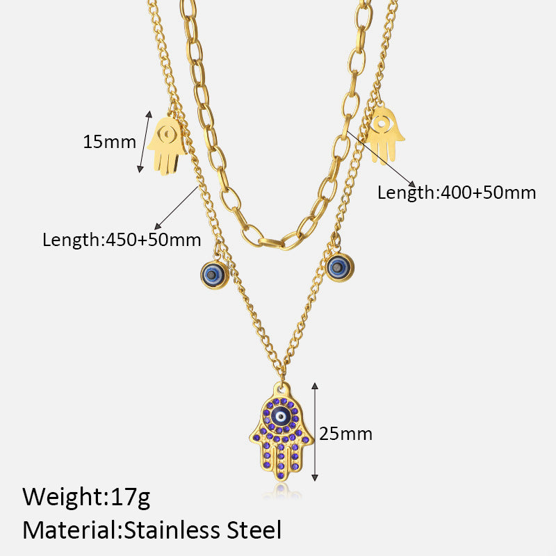 Evil Eye Hand Crystal Gold Necklace JLTN1161