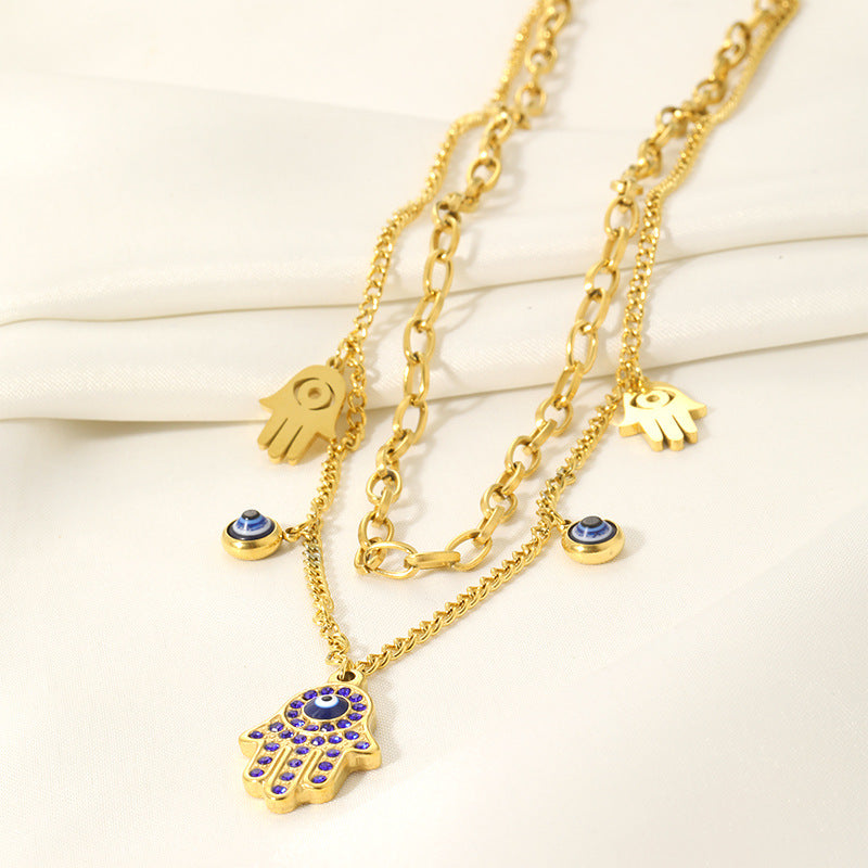 Evil Eye Hand Crystal Gold Necklace JLTN1161