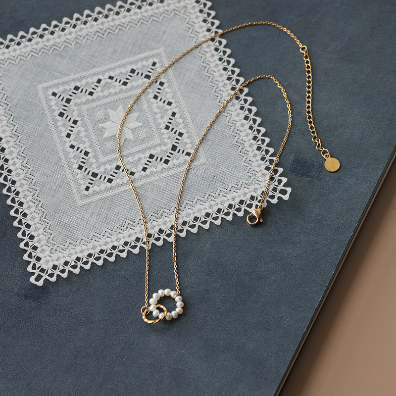 Round White Pearl Gold Necklace JLTN1168