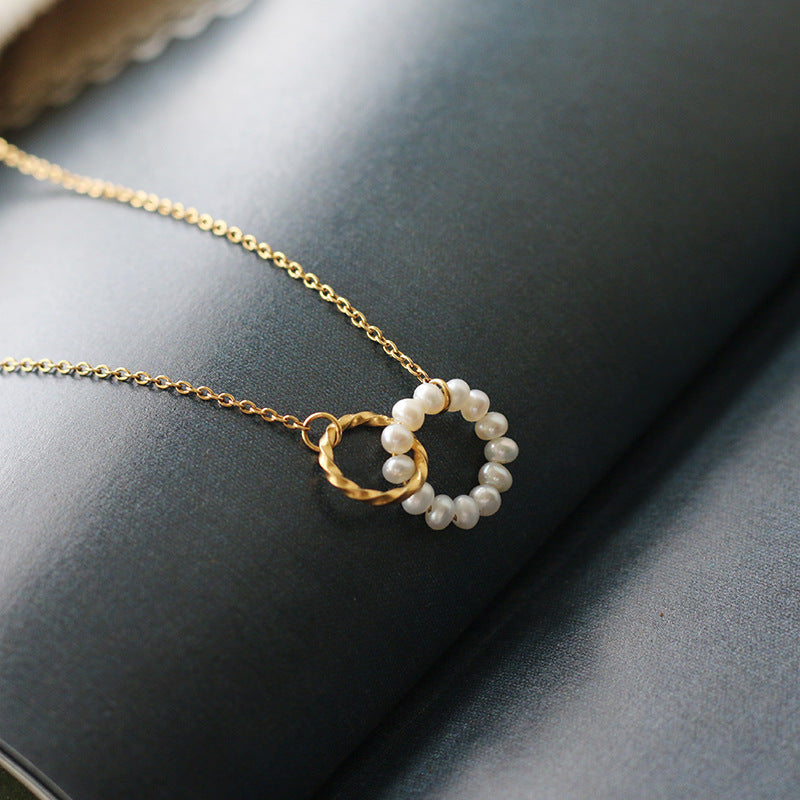 Round White Pearl Gold Necklace JLTN1168