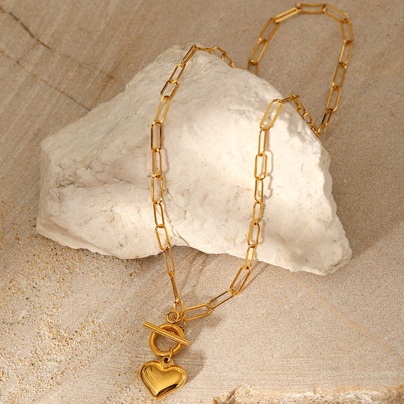 Heart T Lock Hollow Gold Necklace JLTN1169