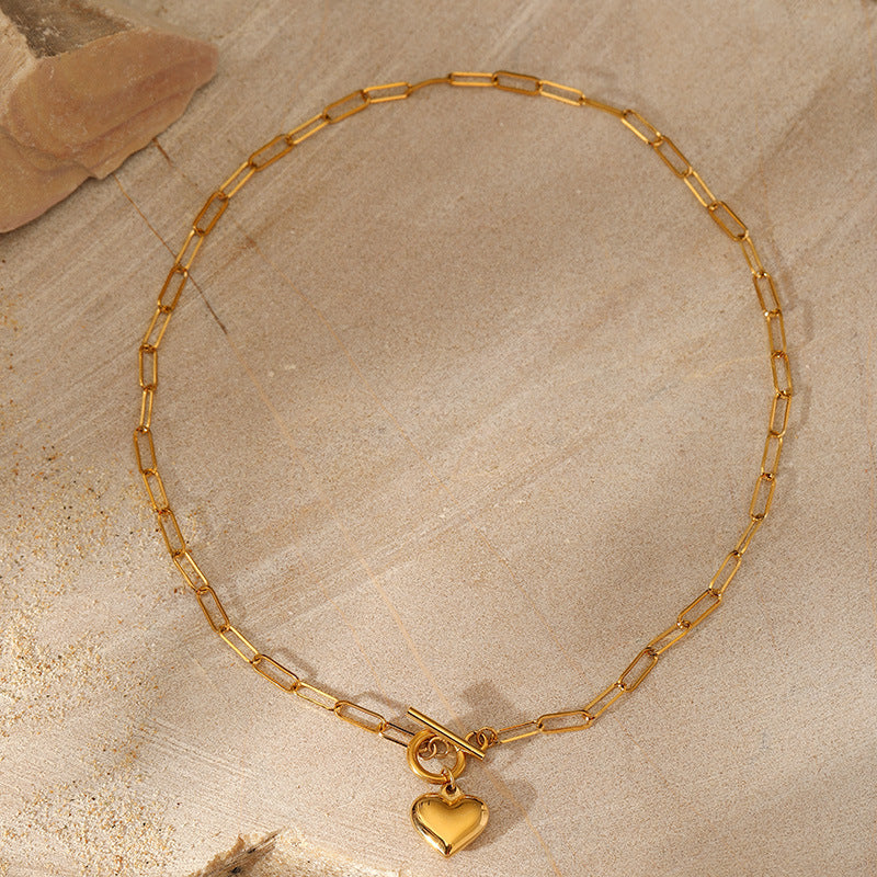 Heart T Lock Hollow Gold Necklace JLTN1169