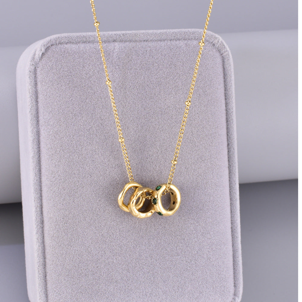 Geometric Linked Tri Circle Gold Necklace JLTN1174