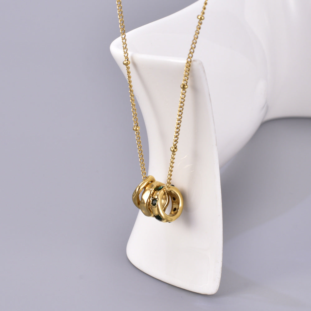 Geometric Linked Tri Circle Gold Necklace JLTN1174